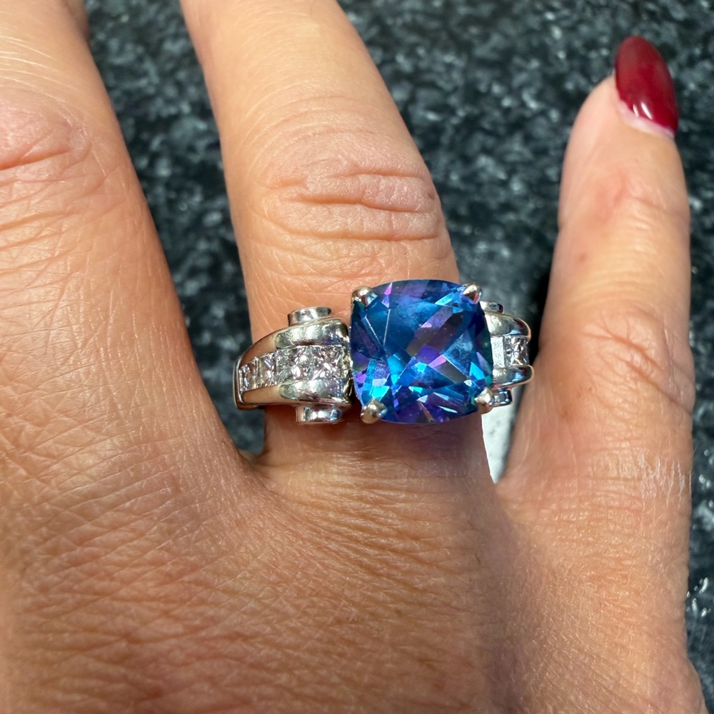 14k natural mystic topaz and diamond ring